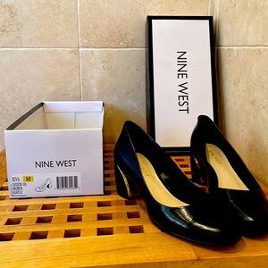 Brand new Nine West black pumps with gold detail on heels